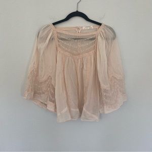 Anthropologie Peach Gauazey Embroidered Blouse